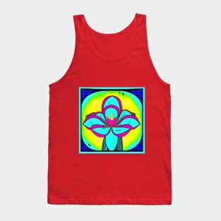 Cartoon Teal Flower Yellow Background | AI Generated Design by @remlorart Tank Top